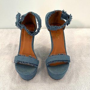 Bonnibel Blue/Denim Open Toe Platform Wedge w/ Ankle Strap, Size 8.5